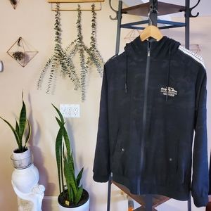 Super unique men's street wear lightweight jacket. Dark camo with white detail